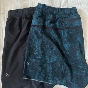 lululemon athletica Men's Black and Teal Athletic Shorts